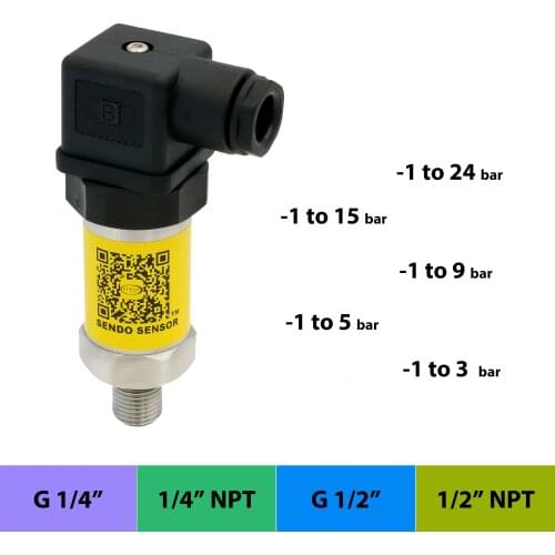 Negative pressure sensor 4-20mA, compound pressure transducer -1 to 15 bar, -1 to 24 bar, -1 to 9 bar, -1 to 5 bar, -1 to 3 bar