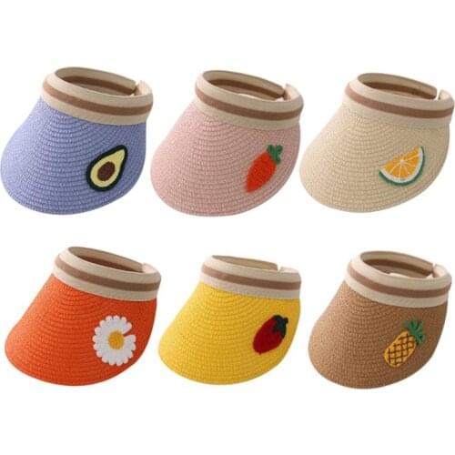 1 Pcs Children Hat Small Daisy Fruit Labeled Straw Hat Summer New Baby Empty Top Large Eaves Sun Hat Headwear Accessories 2-4Y