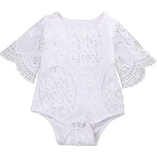 Lovely Gifts Baby Girls White ruffles Sleeve Romper Infant Lace Jumpsuit Clothes Sunsuit Outfits