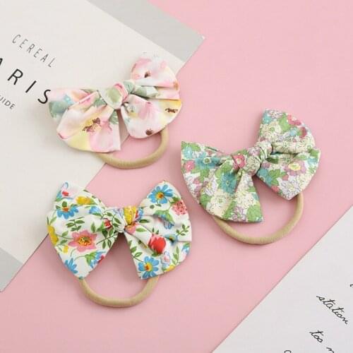Girls Thin Nylon Baby Bows Headband Hair Accessories Floral Printing Kids Spring Summer Head Bands Newborn Soft Hairbands Cute