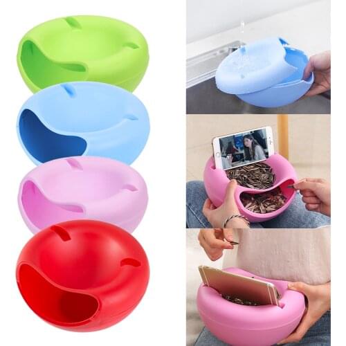 4 Colors Double Lazy Snack Bowl Plastic Snack Storage Box Bowl Fruit Bowl Phone Stand Chasing Artifact