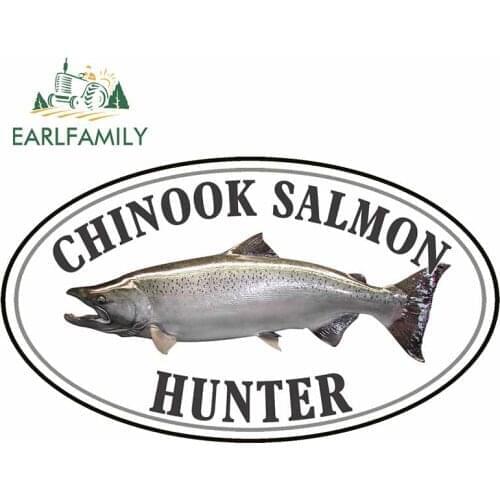 EARLFAMILY 13cm x 7.6cm for Chinook Salmon Fish Hunter Bumper Car Stickers Motorcycle Decal Suitable for Window Vinyl Car Wrap