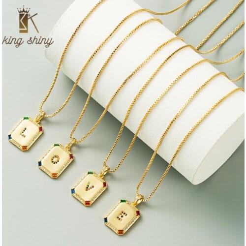 Elegant Multi Color Cubic Zirconia Letter Necklace Luxurious Geometric Square Pendant Necklace for Woman Bithday Gifts for Girls