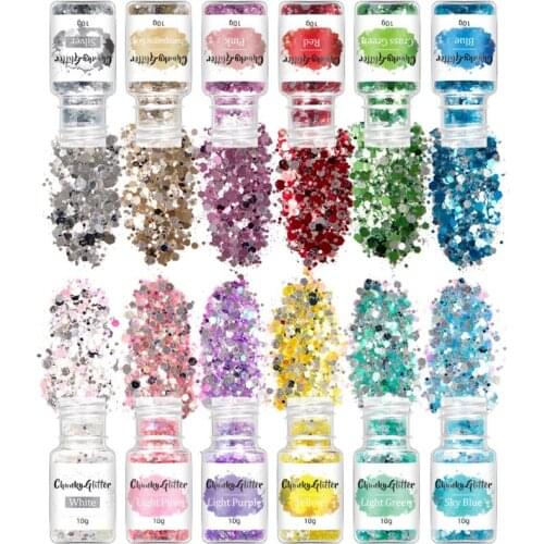 12/18/24 Colors Holographic Chunky Glitter Sequins Mixed Flakes Set Eyeshadow Body Face DIY Crafts Nail Art Stickers