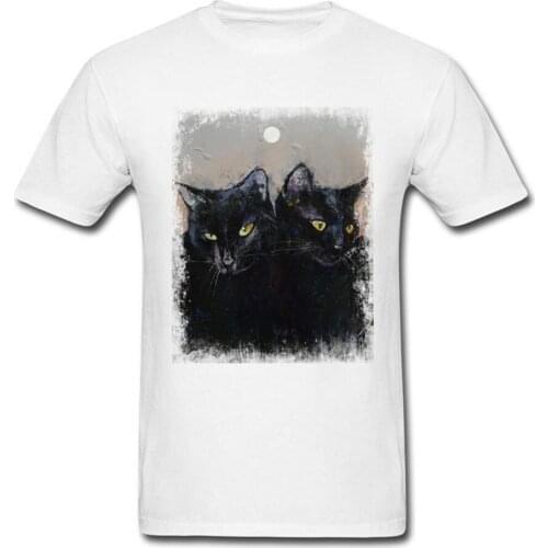Retro Gothic Cats T-Shirt Unisex 100% Breath Cotton Fashion Brands Clothing Shirt Street Style Digital Print Painting Tshirt