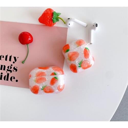 Kjoew Luxury Shell Pattern Strawberry Soft Earphone Case For Apple Airpods 1 2 Pro Wireless Headset Cover For Airpods 1 2 pro