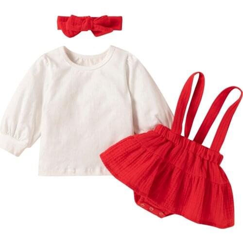 2021-07-01 Lioraitiin 0-24M Infant Baby Girl 3Pcs Autumn Fashion Clothing Set Long Sleeve Solid Top Red Shorts Outfit