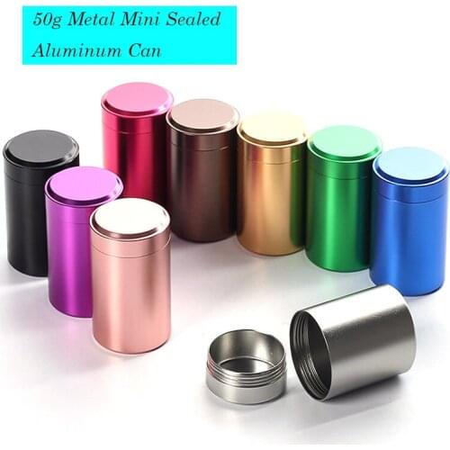 1PCS 50g Metal Mini Storage Box Stainless Steel Sealed Small Aluminum Cans Portable Candy Cans Tea Tin Cans Packaging