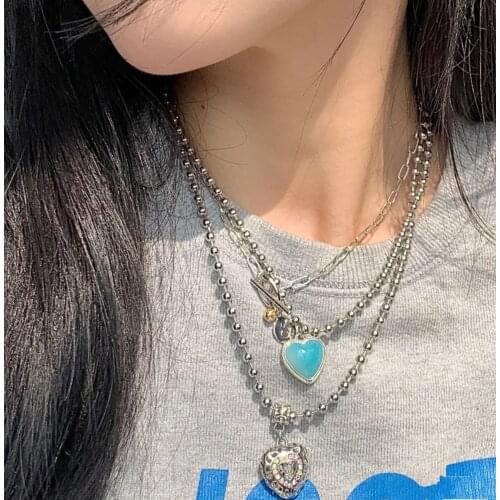 Minar 3 Designs INS Fashion Angel Jelly Love Heart Pendant Necklace for Women Shiny Rhinestone Toggle Clasp Choker Necklaces