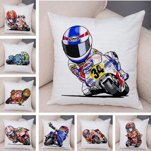 Cartoon Motorcycle Pillow Case Decor Motorcyclist Cushion Cover for Sofa Home Car Super Soft Short Plush Pillowcase 45x45cm
