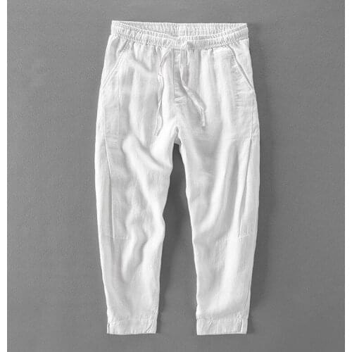 Men 2020 Spring Fashion Men Cotton Linen Pants White blue Thin Ankle-Length Pants Loose Male Simple Trousers