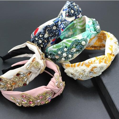 New fashion personality idyllic hair band crystal pearl rhinestone ripple bowknot dance party travel hair accessories 759