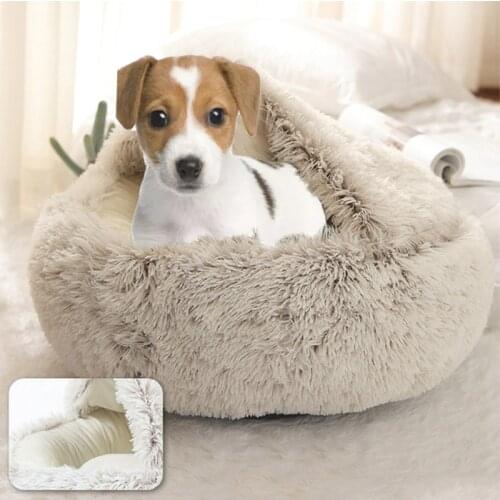 New 2 in1 Winter Dog Bed Long Plush Cat Mat Dog Beds For small Dogs Bed House Outdoor Round Cushion Pet Sleeping Accessories