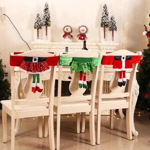 New Christmas Santa Elf Girl Chair Back Covers Dining Chair Cover For Xmas Banquet Chair Back Decor Chair Sashes