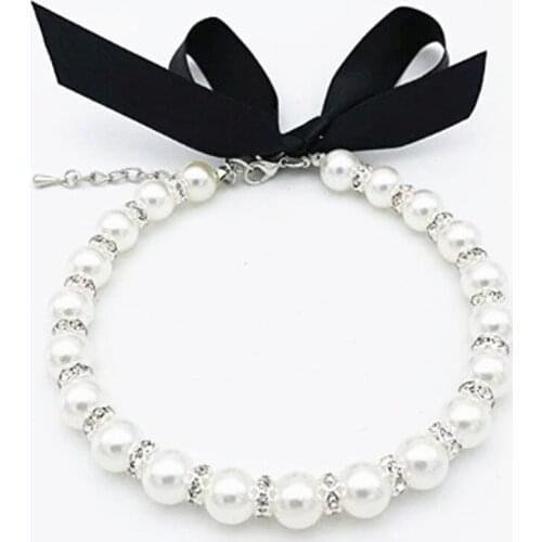 Cat Dog Collar Imitation Pearl Pet Necklace jewelry Ribbon Cute For Party Gifts Four Color Available