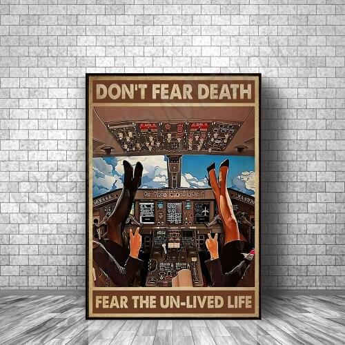 Skydiving Pilot Flyer Stewardess Poster Dont Fear Death Fear The Un-Lived Life Poster Home Life Decoration Poster