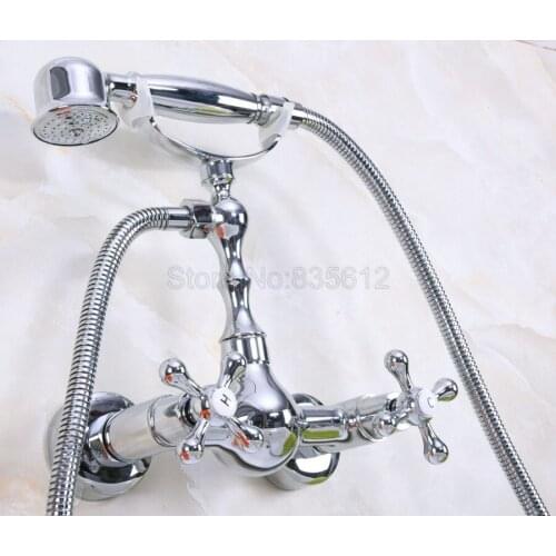 Polished Chrome bathroom bathtub mixer tap faucet with telephone hand shower set Bath & Shower Faucets tna190
