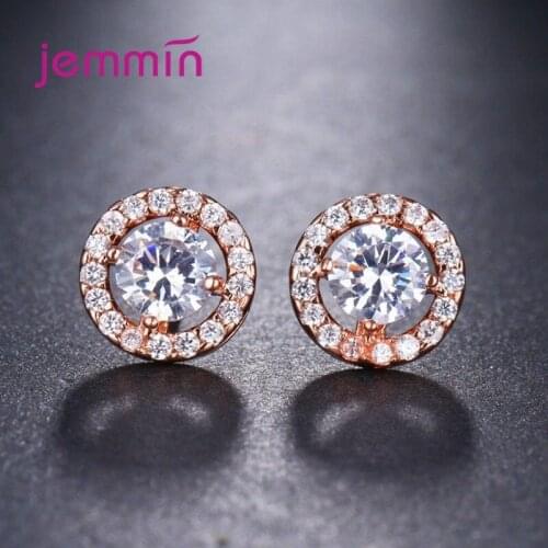 Rose Gold Color Simple 925 Sterling Silver Stud Earrings For Women Girls Small Zircon Earrings Korean Style Fashion Jewelry