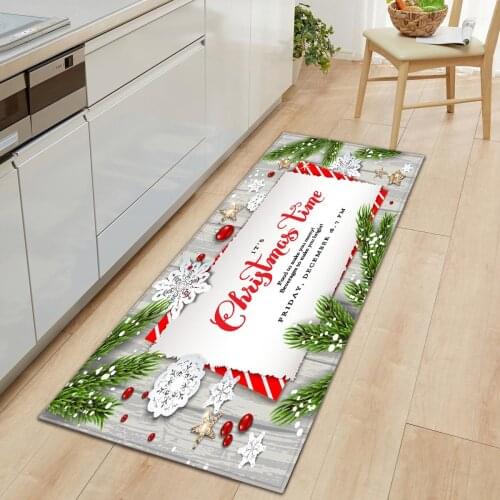 Christmas Flannel Kitchen Mat Home Entrance Doormat Hallway Bedroom Living Room Decoration Floor Carpet Balcony Bathroom Rug