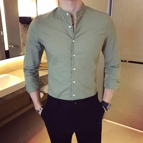 Men high quality Korean version corrected solid color shirt male spring summer formal wear business casual stand-up collar shirt