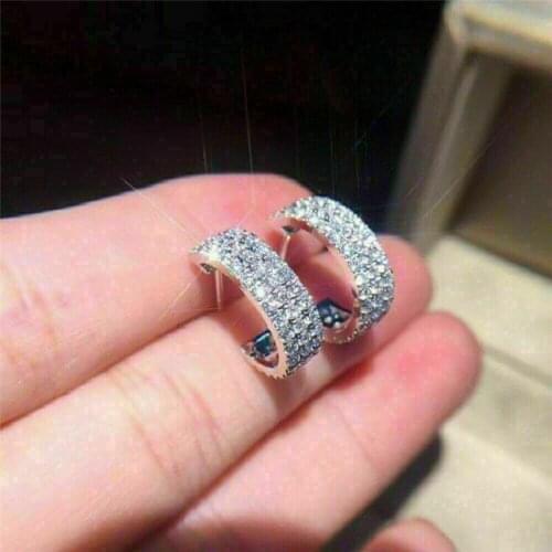 Huitan Fashion Luxury Hoop Earrings for Women Dazzling Cubic Zirconia Stone Open Ear Ring Simple Stylish Female Jewelry Hot Sale