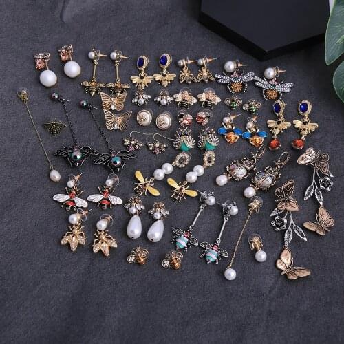 Kissme Insect Earrings Acrylic Pearl Beetle Bee Spider Butterfly Drop Earrings For Women Crystal Alloy Fashion Jewelry Brincos