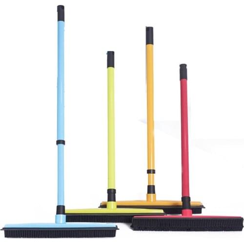 Rubber Broom Head With Long Push Rod To Clean Carpet Pet Hair Brush Sweeper Washable Easy Clean Broom Heads Wipe Window Cleaner