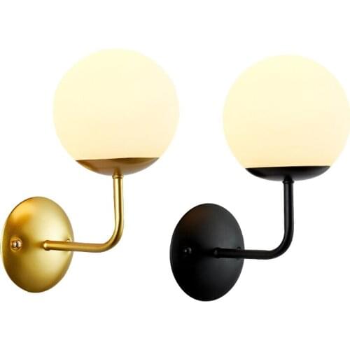 Modern Simple Ball Wall Lamp Iron Base Gold Black Bedroom Bedside Glass Wall Light Living Room Study Lamp