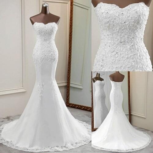 Strapless wedding dress sexy 2020 bride dress lace wedding gowns beautiful bride gowns applique vestidos de novia marriage