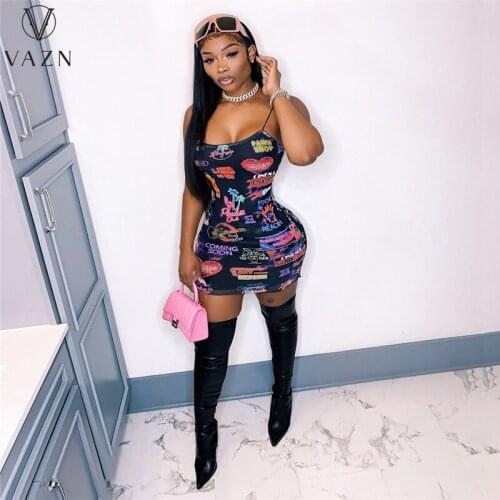 VAZN New 2021 Sleeveless Party Cocktail Short Mini Dress Clear Fresh Sexy Regular Dress Women Elegant Fashion Dress Slim Dress