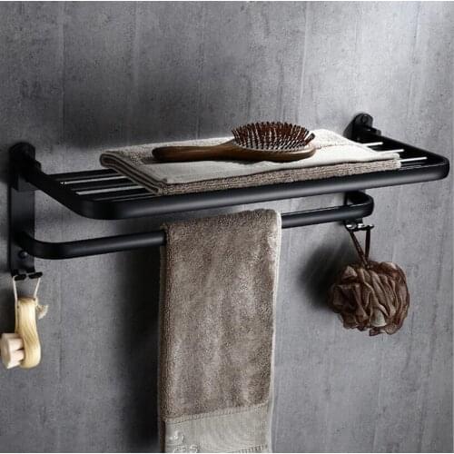 Vidric 60 cm Black Oil Brushed Bathroom Towel Rack Folding Movable Bath Towel Holder Bar Hotel Home Bathroom Storage Rack Shelf