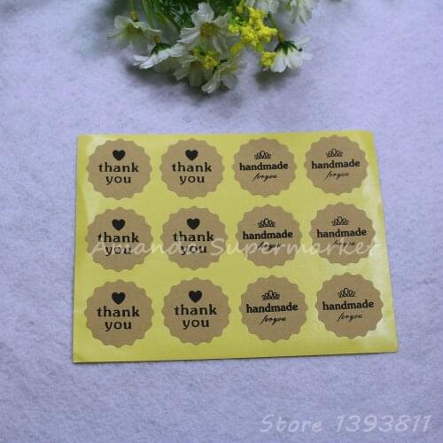 1800pcs Mixed Thank You & Handmade Vintage Stickers Kraft Label Sticker DIY Hand Made For Gift Cake Baking Sealing Sticker