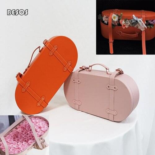 High Grade Large Orange Pink Leather Gift Box Party Wedding Valentines Day Flower Doll Dress Packaging Travel Storage Gift Box