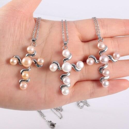 Pearl Bracelet Freshwater Pearl Copper Inlay Bead Cross Necklace Pearl Necklace Pendant Jewelry Accessories Custom Necklace