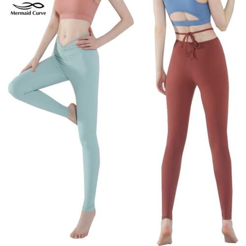 Mermaid Curve Yoga Pants Women 2021 Nude High Waist Tethered Nine Point Trousers Dance Quick Dry High Elastic Fitness Leggings
