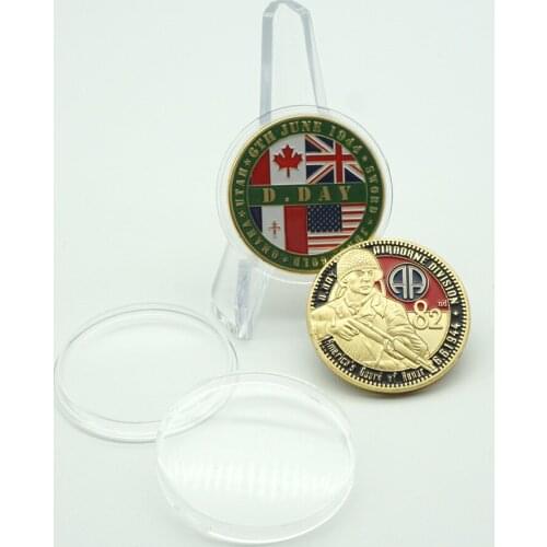 1pcs/lot 1 oz WW2 Honor Military 999 Gold Plated Coin 70Th Anniversary Coins 82th Airborne Division With Round Box