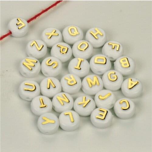Gold 100PCS Mixed Alphabet Letter Beads White Acrylic Beads For Jewelry Making 10mm Spacer Beads For Needlework