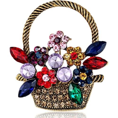12pcs/lot Wholesale Vintage Flower baskets brooch womens party gifts Rhinestone Hijab Pins Women Bags Accessories Small Broch