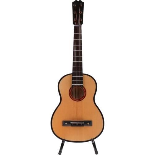 13cm Wood Guitar Model Box Set Action Figure Doll House Accessory Home Decor