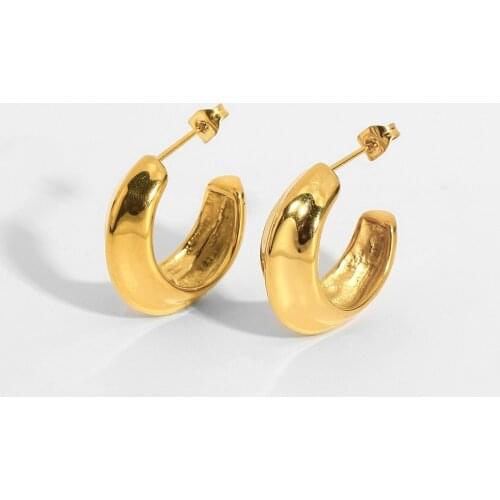 18K Gold Plated Stainless Steel C Shape Earrings For Women Fashion Classic 22mm Small Scallop Hoop Earrings Party Jewelry