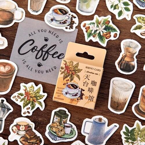46Pcs/Box Sticker Roof Cafe Sticker DIY Journal Scrapbooking Stickers Phone Shell Decoration Sticker School Supplies