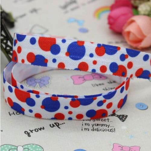 5/8 inch Free shipping Fold Over Elastic FOE polka dot printed ribbon headband hair band diy decoration wholesale OEM B150