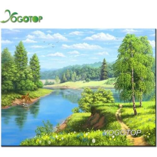 Spring natural landscape Diy Diamond painting full square round drill Embroidery Lake tree mosaic rhinestones painting YY1520