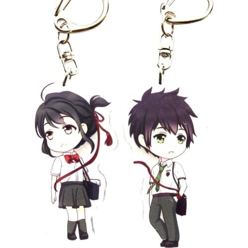 2pcs/set Double Print Kimi no na wa Anime Your Name Keychain KeyringTachibanaTaki Miyamizu Mitsuha Portachiavi Bag Pendant Gift