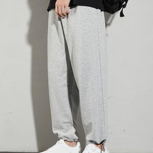 Men Pants Solid Color Ankle Banded Straight Wide Leg Casual Pants Solid Color Sweatpants FitnessMen Trousers Autumn