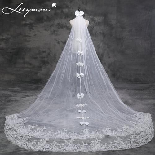 Real New Lace Edge White Bride Veil with Bow Wedding Accessories Elegant Bridal Veil Tulle Long 3 Meters Wedding Veil