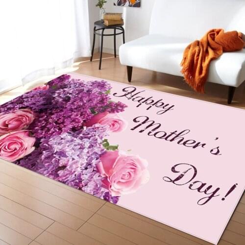 Happy Mother Day Flower Print Door Mat Flannel Floor Area Rug Carpet Bath Living Room Doormat Non-Slip Anime Floor Mat