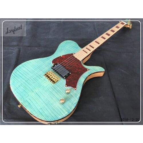 Lvybest Customized electric guitar,thin blue burst flame top and back ,gold parts,maple neck and fingerboard,red pearl inlay