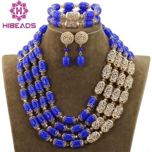 Royal Blue African Wedding Beads Jewelry Set New Dubai Costume Jewelry Set Bridal Necklace Free Ship WD981