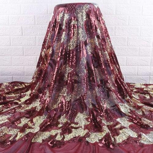 Red Color French Sequins Lace Fabric 2020 African Tulle Lace Fabric High Quality Nigerian Laces Embroidered Wedding Fabric S1889